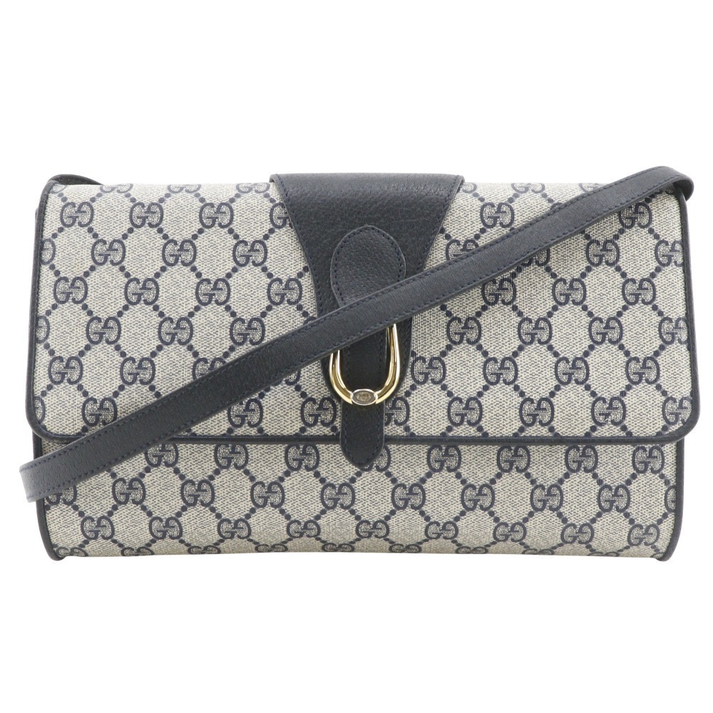 GUCCI Clutch Shoulder Bag GG Plus Gray Navy Blue